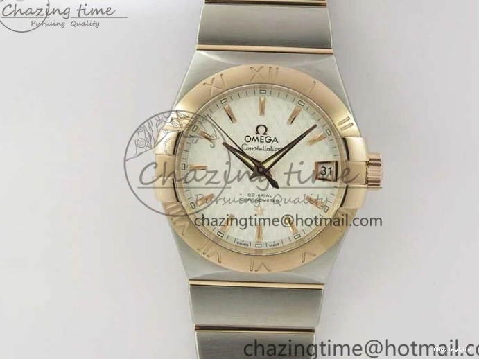 0208 Stylish Constellation 38mm SS RG VSF 1:1 Best Edition WhiteTextured Dial on SS RG Bracelet A8500 Super Clone 7921